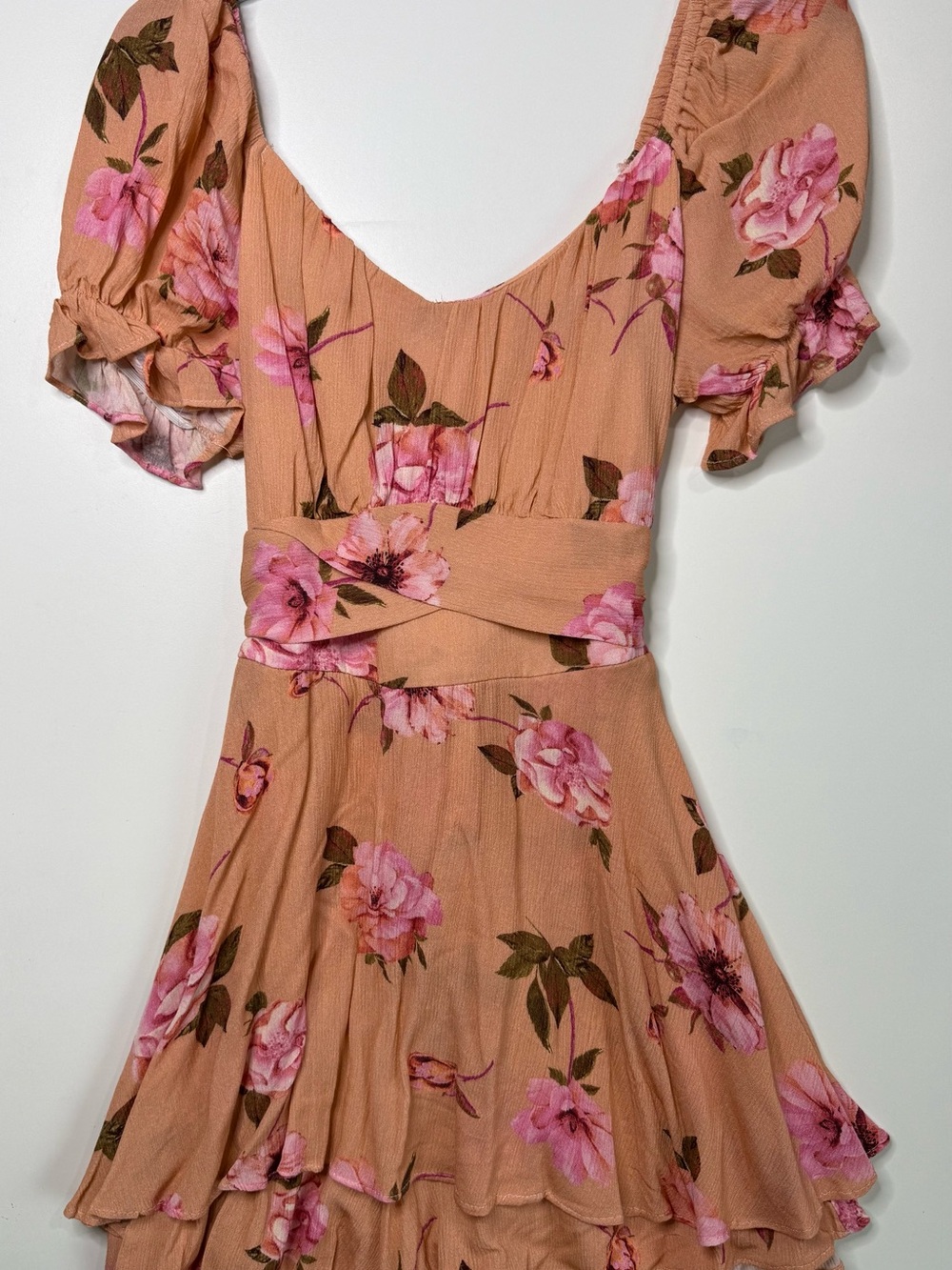 Floral Puff-Sleeve romper with Pink Blooms